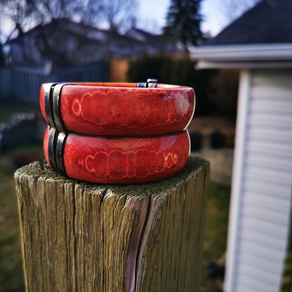Vintage Henna Dyed Bone and Silver Tone Statement Cuff Bracelet - Picture 1 of 16